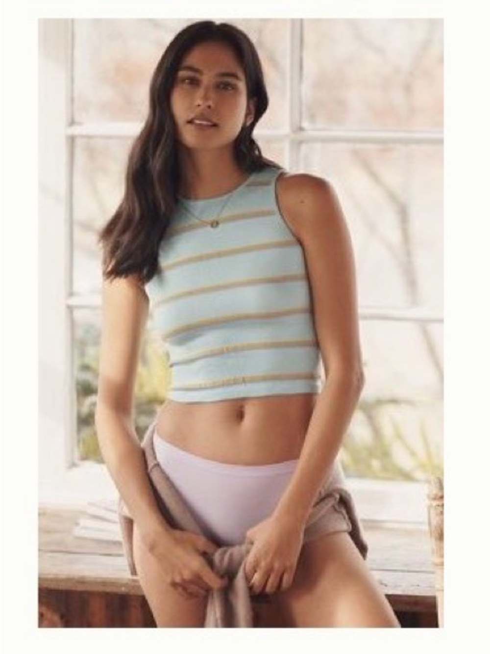 Anthropologie LyreBird L/XL Light BlueTank Top with Yellow and Lavender Stripes